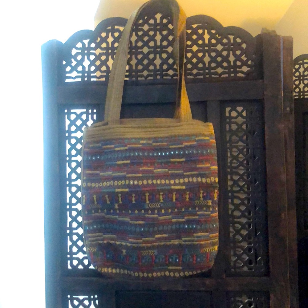 Bohemian style raw silk shoulder bag